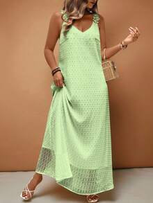 Breezaya Gaun Liburan Wanita Ukuran Besar dengan Hiasan Renda Warna Polos Gaya Prancis - Mint Green - View 1