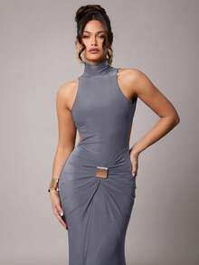 Women Midi Dresses - 深灰色 - 查看 6