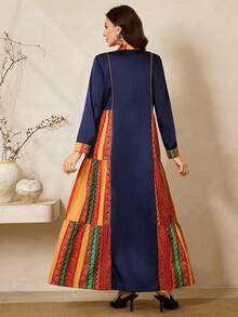 Al Najma Women's Elegant V-Neck Long Arabic Style Dress - Multicolor - View 4