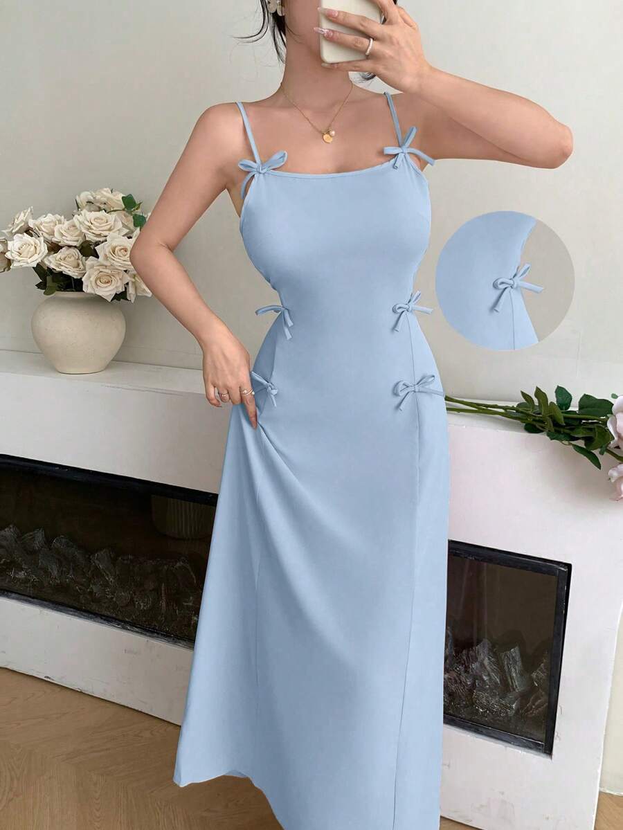 Modelyn 束腰蝴蝶结优雅法式连衣裙 - 藍色 - 查看 1
