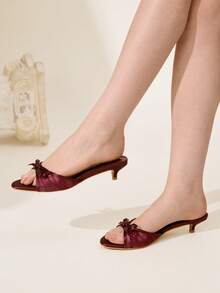 CUCCOO CHICEST Giày cao gót hở mũi phối ren mỏng đa năng thanh lịch dành cho nữ - Màu Đỏ Sâu - Xem 2