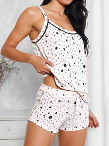 Conjunto de Pijama Regata e Shorts com Estampa de Galáxia - Rosa Bebê - Visão 3