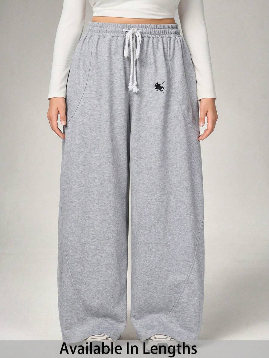 SHEIN Tall CURVE 大码女式街头风外出休闲两件套，弹性腰带，舒适灰色弯腰裤，修身显瘦，秋季女装，高挑两件套，舒适两件套，修身显瘦，高挑女装，秋季女装 - 淺灰色 - 查看 1
