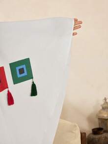 Al Najma 女士圆领长袖宽松复古阿拉伯风格连衣裙，带流苏装饰 - 白色 - 查看 7