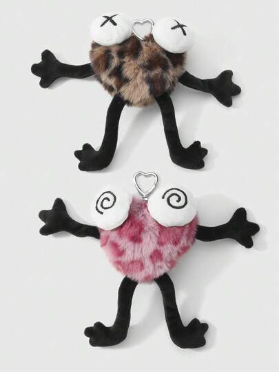 Kawaii 1 pieza Estilo Ins Lindo Retro Moda Peluche Leopardo/Estampado de Leopardo Rosa Patrón de Animal de Peluche Corazón Ojos de Carbón Negro Miembros Expresión Mareada Decoración DIY Llavero de Peluche Colgante para Bolso, Color Aleatorio, Adecuado para Parejas, Mejores Amigos, Hermanas, Uso Diario, Regalo de Vacaciones