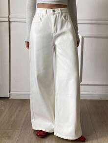 DAZY Women's Straight Leg Casual Thermal Lined Jeans - White - View 3