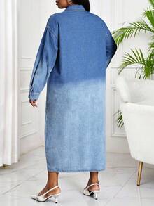 SHEIN Lady Plus Size Casual Washed Ombre Front Button Denim Dress New Year Women Elegant Dress - Multicolor - View 2
