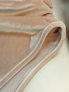 Franclia Elegant, Fitted V-Neck, Long-Sleeved, Gathered Waist, Champagne-Colored Women's Bodysuit In Korean Velvet Fabric. Casual Women's Bodysuit, Elegant Women's Bodysuit, Party Bodysuit, Champagne-Colored Bodysuits.