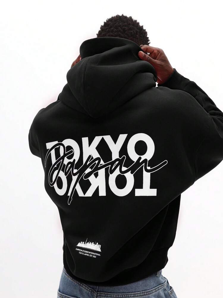 Graffiti Print Hoodie With Tokyo Text