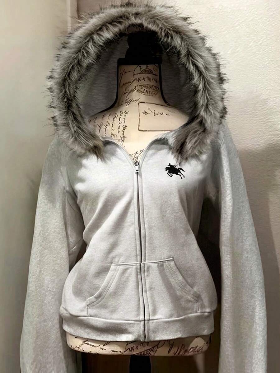 Glimmora 女士流行短款运动衫夹克 - 灰色 - 查看 1