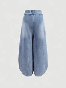 Pantalones sueltos de punto vaquero azul para niña joven