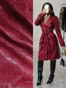 BamGleam Women's Fashion Commuter Crocodile Embossed Double-Breasted Coat Winter For Women Women's Winter Coat, Women's Winter,New Year Coat - Burgundy - View 4