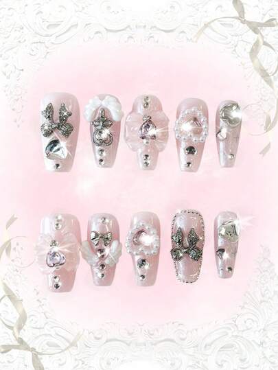 Anime 10 piezas de elementos decorativos de alas de lazo lindos y pintados a mano de alta calidad + 3 piezas de cinta adhesiva doble cara, pegatinas con diamantes y lentejuelas con forma de ataúd al estilo Y2K, adecuadas para fiestas, bailes de graduación y uso diario.