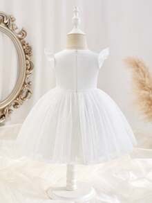 SHEIN Váy tay lửng cổ tròn màu trắng tối giản sang trọng cho bé gái, mềm mại và thoải mái khi mặc ngoài trời và trong nhà, mùa hè - trắng - Xem 7