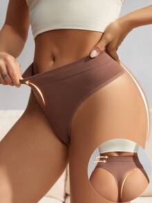SHEIN 1 pieza Tanga para mujer sin costuras, simple y cómodo - Marrón Mocha - Ver 5