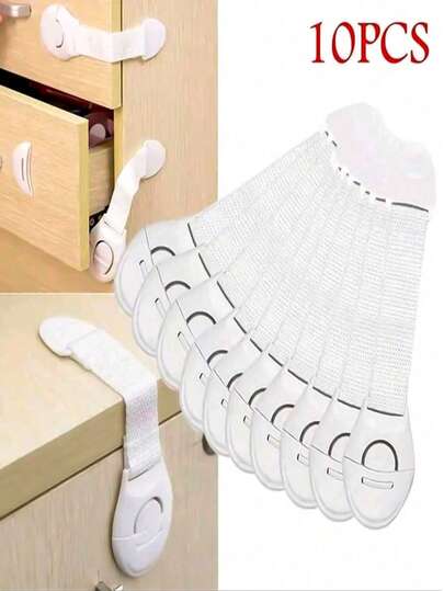 1/5/10件装多用途绑带锁，适用于橱柜、抽屉和马桶 - 可调节尼龙织带约束带，带安全扣件