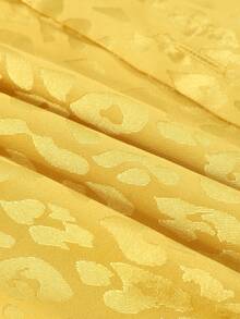 Manfinity Mode 男士豹纹提花个性化长袖衬衫，适合派对、宴会、商务休闲场合；猎豹纹男士衬衫；男士奢华衬衫；男士柠檬黄衬衫；黄色正装衬衫 - 金色 - 查看 7