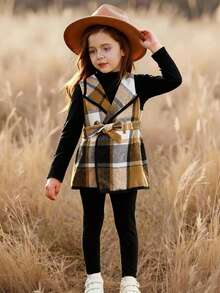 Emery Rose Kids Emery Rose Kids Bộ 3 áo khoác kẻ caro thời trang đô thị cho bé gái, áo phông dài tay, quần dài, thích hợp cho các buổi đi chơi thường ngày, tụ tập, tiệc tùng, kỳ nghỉ, mùa thu/đông - Màu Khaki - Xem 7