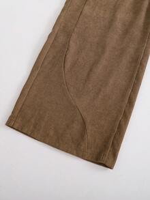 Sparklyn Vintage Brown Corduroy Wide Leg Pants For Teen GirlHigh Waist Drawstring Design, Casual Retro Style For Daily Wear