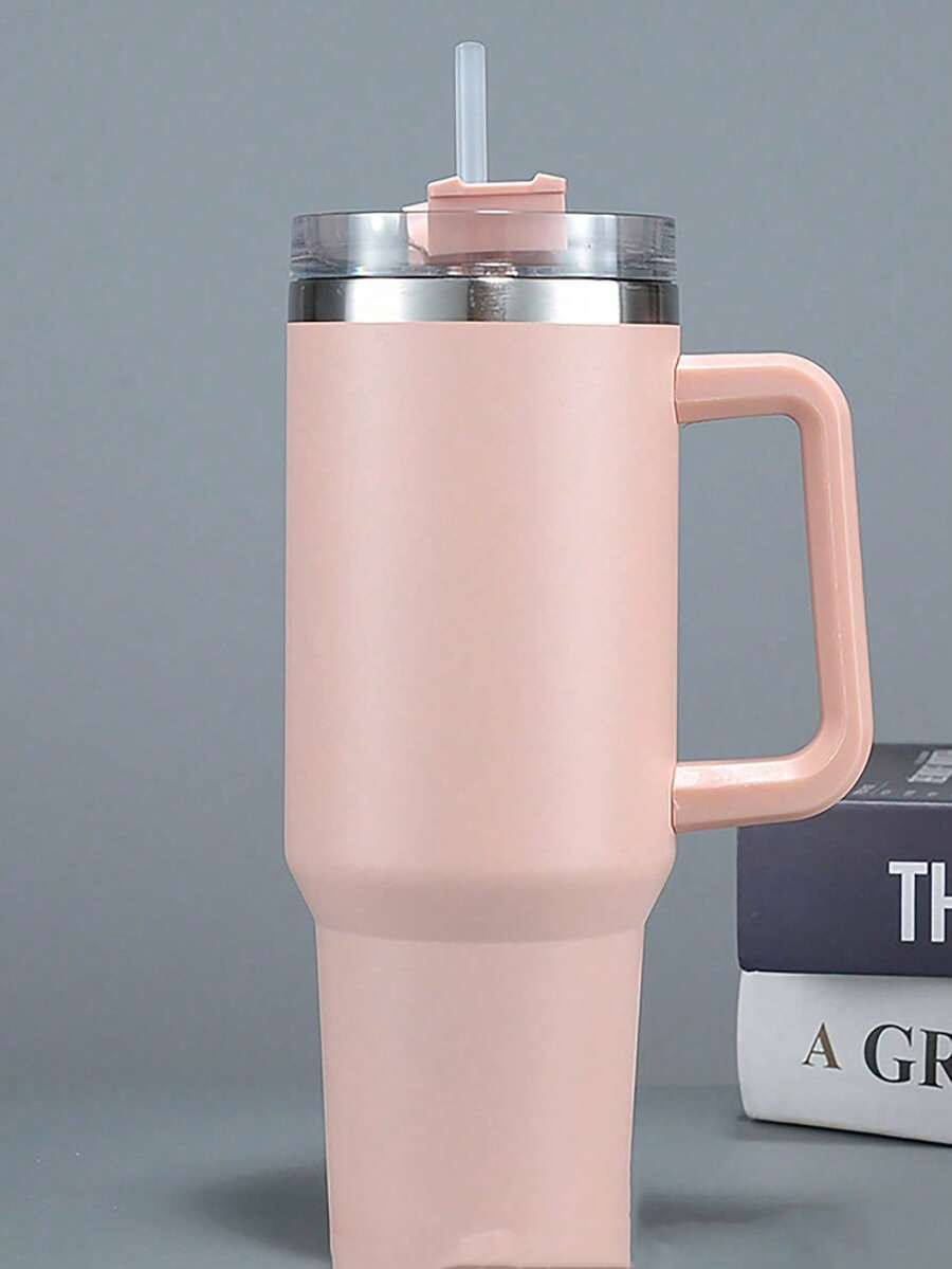 1个40盎司不锈钢水瓶，带手柄和吸管盖，可重复使用，双层隔热不锈钢材质，旅行杯，冰咖啡杯，女士礼物，可盛装冰饮和热饮 - 彩色 - 查看 1