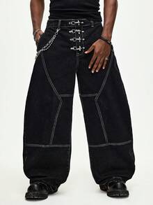 ROMWE MEN Street Life Men's Fashion Airplane Buckle Loose Fit Jeans - Blue - View 7