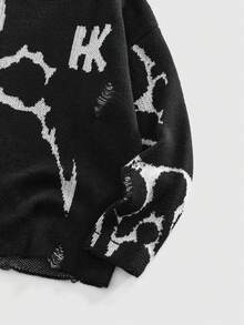 ROMWE MEN Áo len dệt kim cổ tròn họa tiết nhện tối màu dành cho nam - màu đen - Xem 3