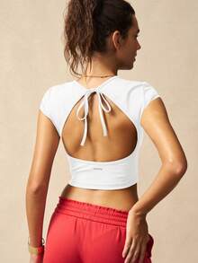 VARSIVA 纯色圆领短袖修身休闲夏季百搭露背运动背心 - 白色 - 查看 10