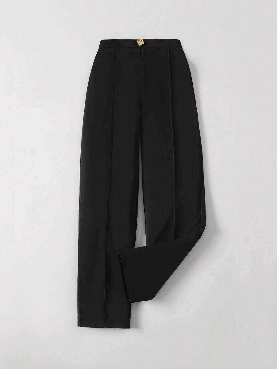 Ontre Tween Girl Gold Rose Button Black Casual Pants - Black - View 1