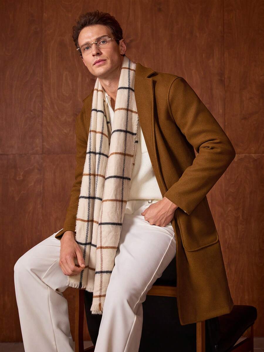 Officeau 男士单排扣大衣，棕色，休闲商务两相宜，秋冬季，适合送给丈夫/男友 - 巧克力棕 - 查看 1