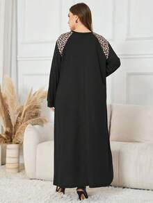 Lacomfia 大码优雅休闲中东豹纹长袖连衣裙 - 黑色 - 查看 2