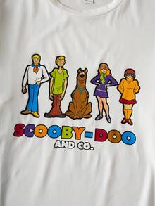 SCOOBY-DOO X SHEIN 2pcs/Set Men Casual Cartoon Figure Graphic Long Sleeve T-Shirt And All-Over Print Pants Pajama Set