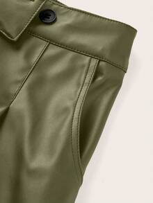 Franclia Quần short ống rộng cạp cao cài nút đơn sắc dành cho nữ - Màu xanh Ô liu - Xem 6