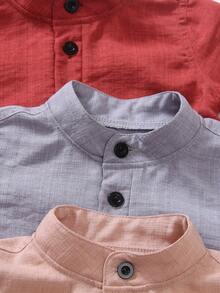 SHEIN Vintaside Kids 3件/套 男嬰純色半鈕扣短袖上衣 粉色與紅色 夏季休閒家庭套裝 柔軟舒適 度假派對日常旅行 - 彩色 - 查看 4