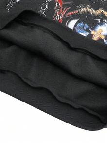 ROMWE MEN Street Life 男士连帽卫衣，休闲街头风，流行美式眼睛图案印花短款连帽衫，秋冬款 - 深灰色 - 查看 6