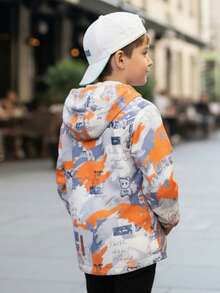 Chaqueta con capucha rompevientos con estampado lindo patos dragones osos de moda para niños pequeños acabado impermeable ideal epoca invierno otoño lluvia - Multicolor - Ver 2