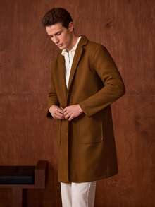 Officeau 男士单排扣大衣，棕色，休闲商务两相宜，秋冬季，适合送给丈夫/男友 - 巧克力棕 - 查看 3