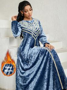 Al Najma Váy dự tiệc trang trí ruy băng thanh lịch theo phong cách Ả Rập dành cho nữ - Màu xanh lam - Xem 6