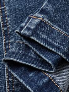 Dazy Plus 深蓝色水洗浅色做旧弹力修身喇叭牛仔裤，优雅通勤款，四季皆宜 - 中等水洗藍 - 查看 3