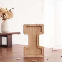 1 件木制英文字母存钱罐，透明木制储蓄罐，26 个英文字母装饰木制存钱罐，精致时尚的节日礼物，适合感恩节生日礼物毕业