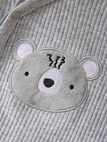 SHEIN Vintaside Kids 新生儿连体衣套装，含帽子，可爱卡通图案设计，面料柔软舒适，适合儿童日常穿着。 - 淺灰色 - 查看 5