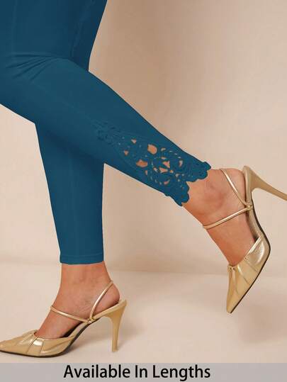 SHEIN PETITE CURVE Women's Solid Color Elastic Waist Casual Leggings Elastic Waist Leggings Ankle Length Leggings