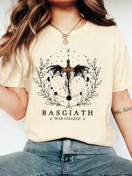 EMERY ROSE Women's Letter & Wings Print Round Neck Tee, Casual Short Sleeve Crew Neck T-Shirt For Summer, Fashion Women's Top For Daily Wear