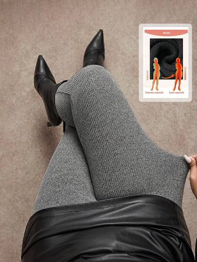 Enliva Plus Size Women's Slim Fit Leggings, Autumn/Winter Base Layer Pants, For Apple Rounded Body Shape