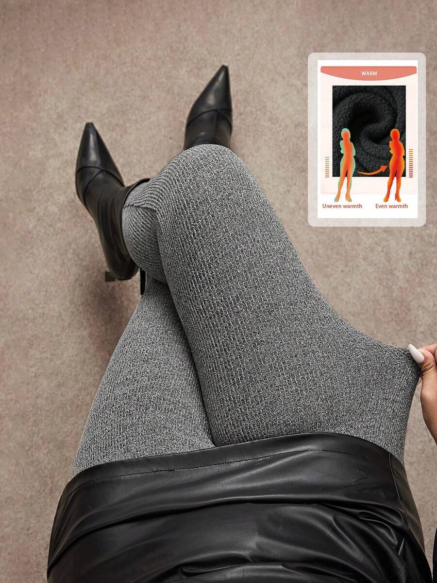 Enliva Plus Size Women's Slim Fit Leggings, Autumn/Winter Base Layer Pants, For Apple Rounded Body Shape - Grey - View 1