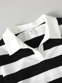 Ontre Tween Girl Black & White Striped Patchwork Collar Sweatshirt & Pants Casual Outfit - Black and White - View 3