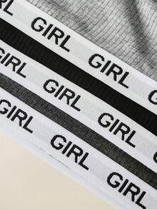 Velisys Conjunto de 3 piezas de sujetador deportivo con estampado de letras para mujer - Multicolor - Ver 4