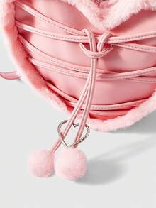 ROMWE Kawaii Women's Heart-Shaped Handbag, Fall/Winter Fuzzy Crossbody Bag - Pink - View 4