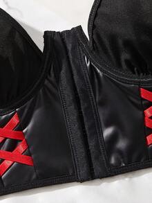 3pcs Lingerie Set: Front Closure Bra + Plaid Mini Skirt, Sexy Underwear, For Christmas