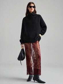 Ontre 2026春夏新款酒红色蕾丝薄纱半身裙，百搭实用，适合都市通勤、商务、休闲、办公、教师、优雅场合、派对、婚礼宾客等各种场合。 - 酒紅色 - 查看 2