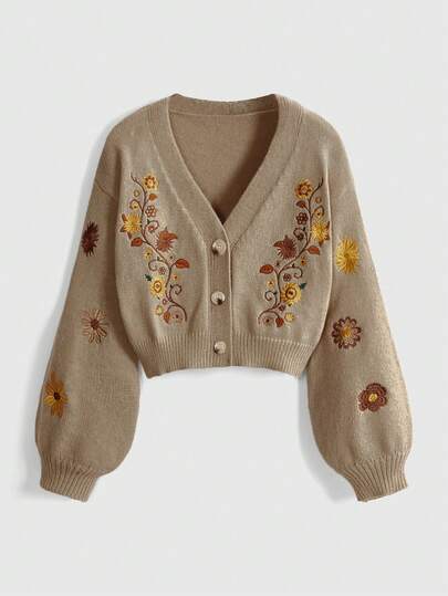 Hippie Cárdigan de manga larga bordado estilo bohemio y cottagecore para mujer